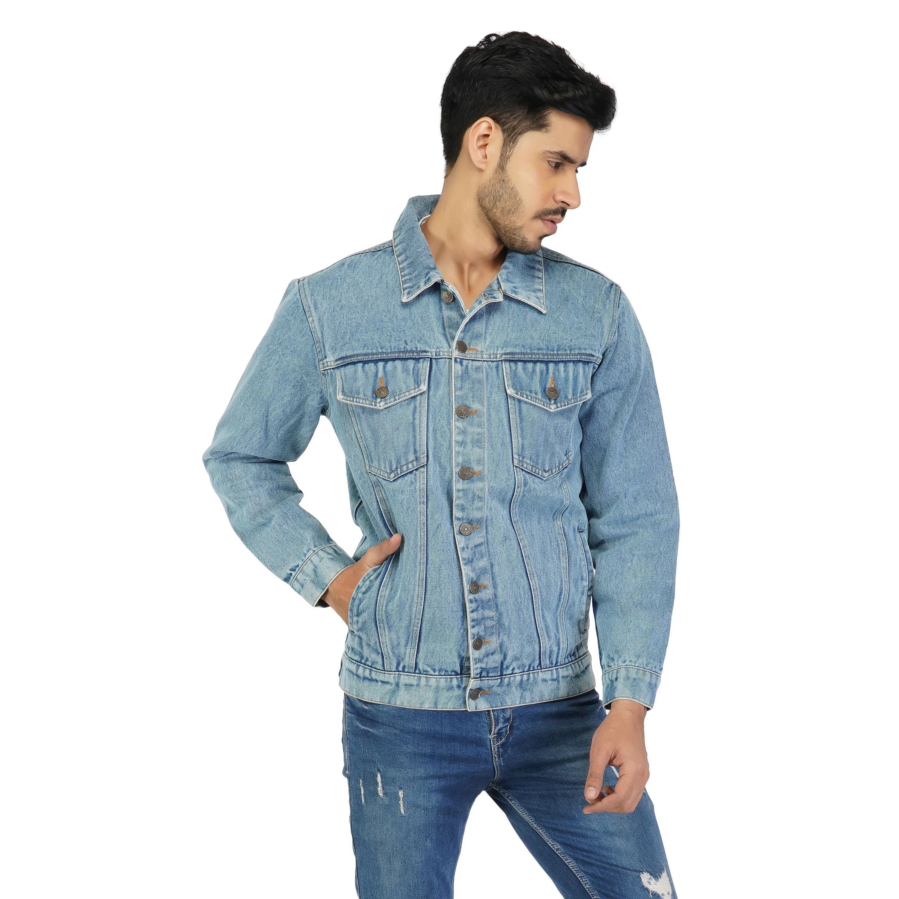 SLAY. Men's Acid Wash Vintage Denim Biker Jacket