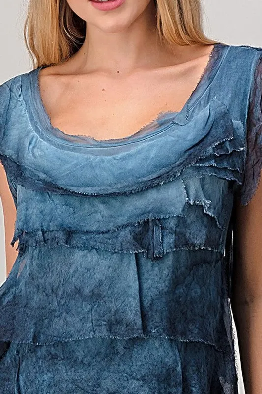 Sleeveless Italian Silk Ruffle Top