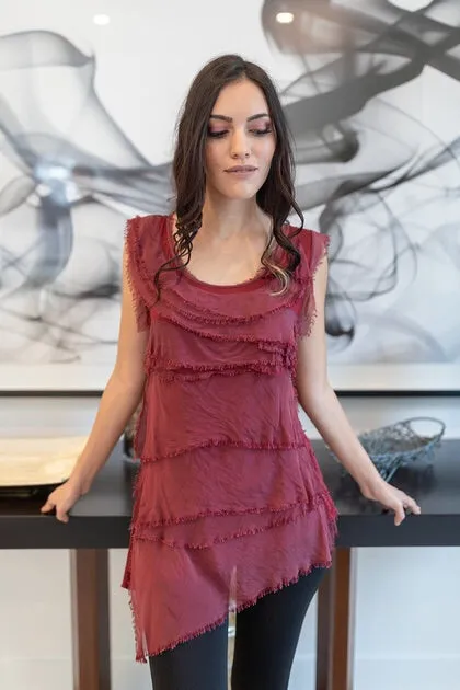 Sleeveless Italian Silk Ruffle Top