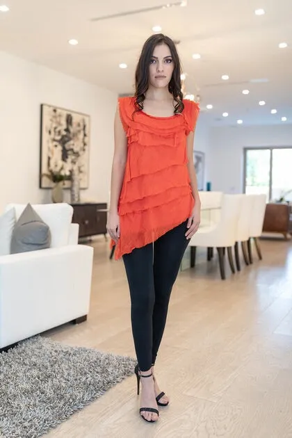 Sleeveless Italian Silk Ruffle Top