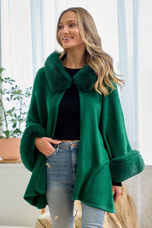 Soft Faux Fur Solid Knit Cape Coat