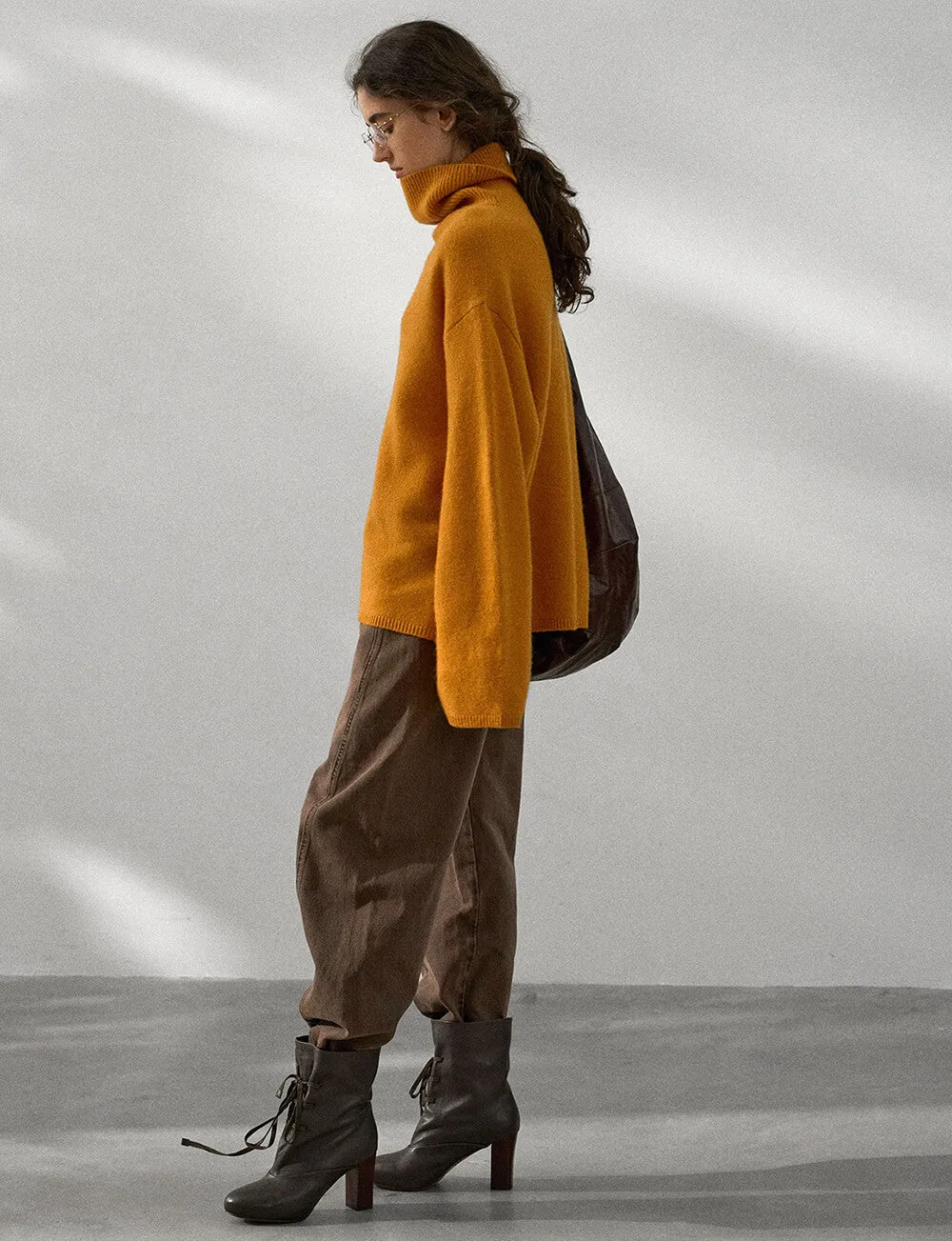 Soft Wool Oversized Turtleneck Sweater in Turmeric