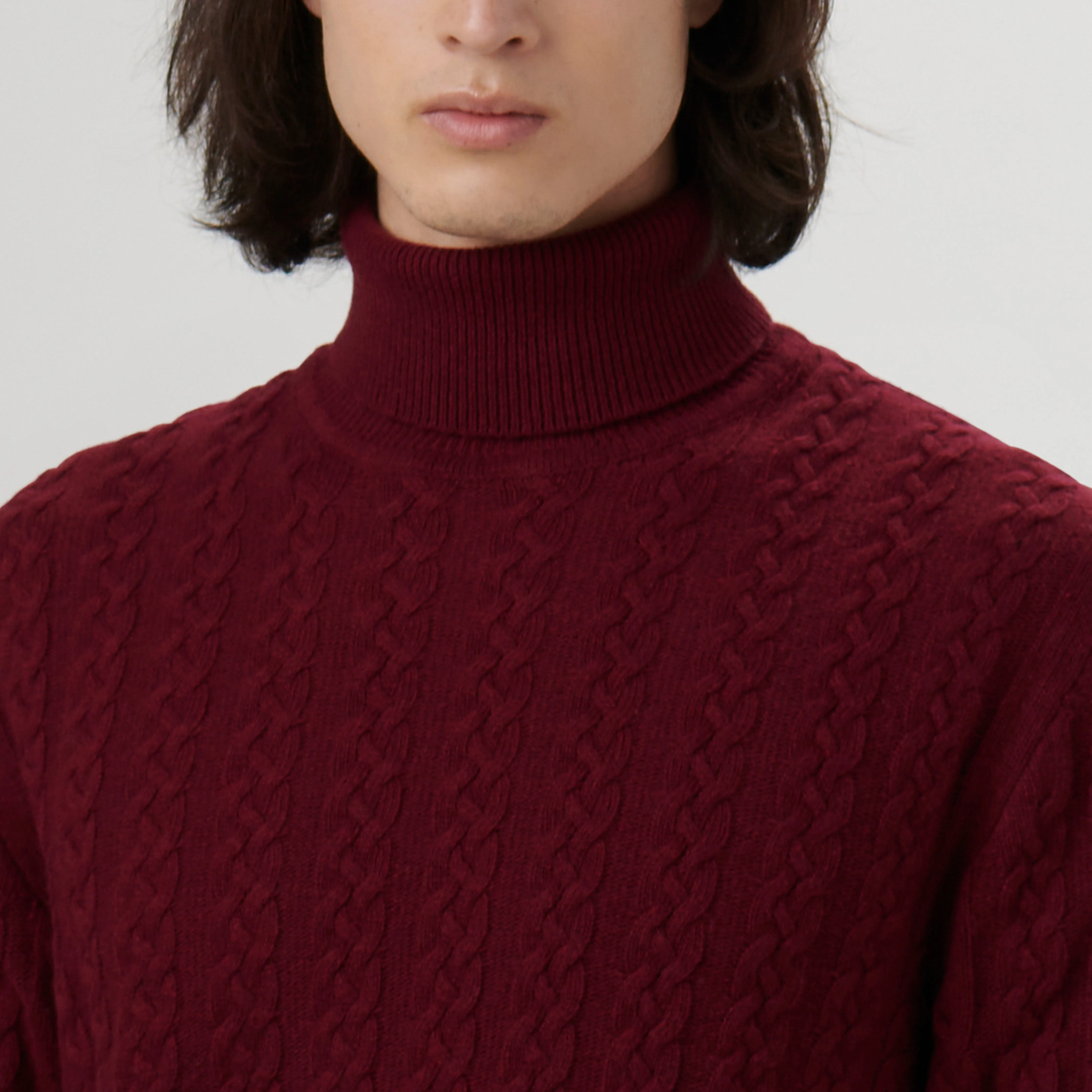 Solid Cable Turtleneck Sweater