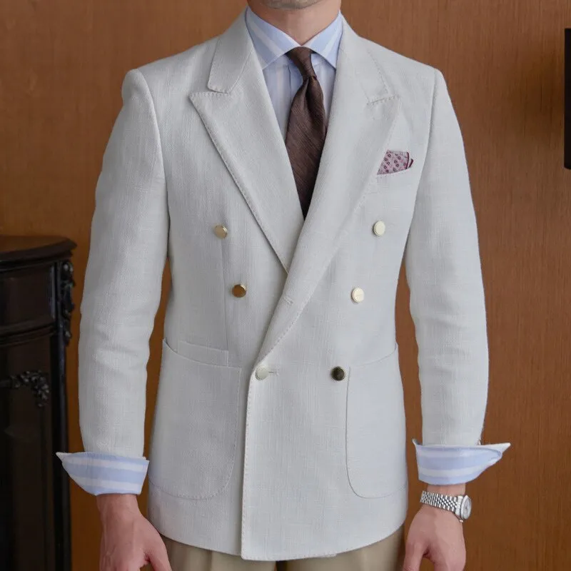 Solid White Double-Breasted Blazer