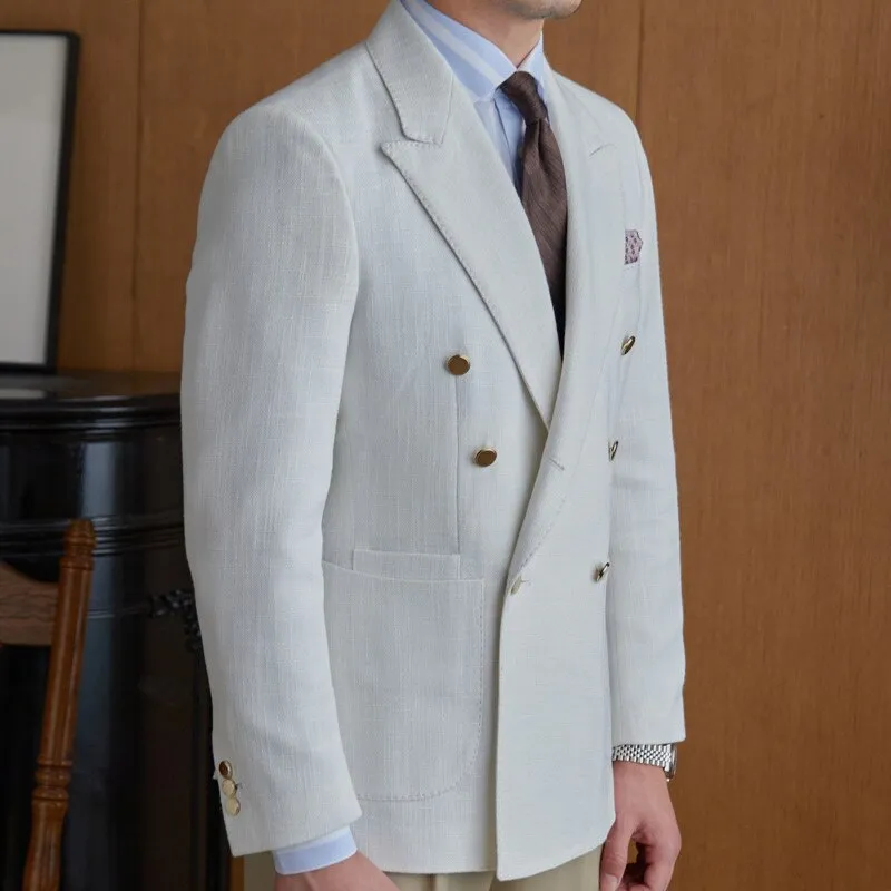 Solid White Double-Breasted Blazer