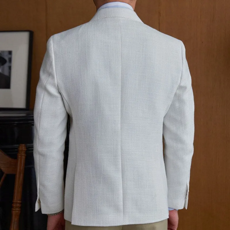 Solid White Double-Breasted Blazer