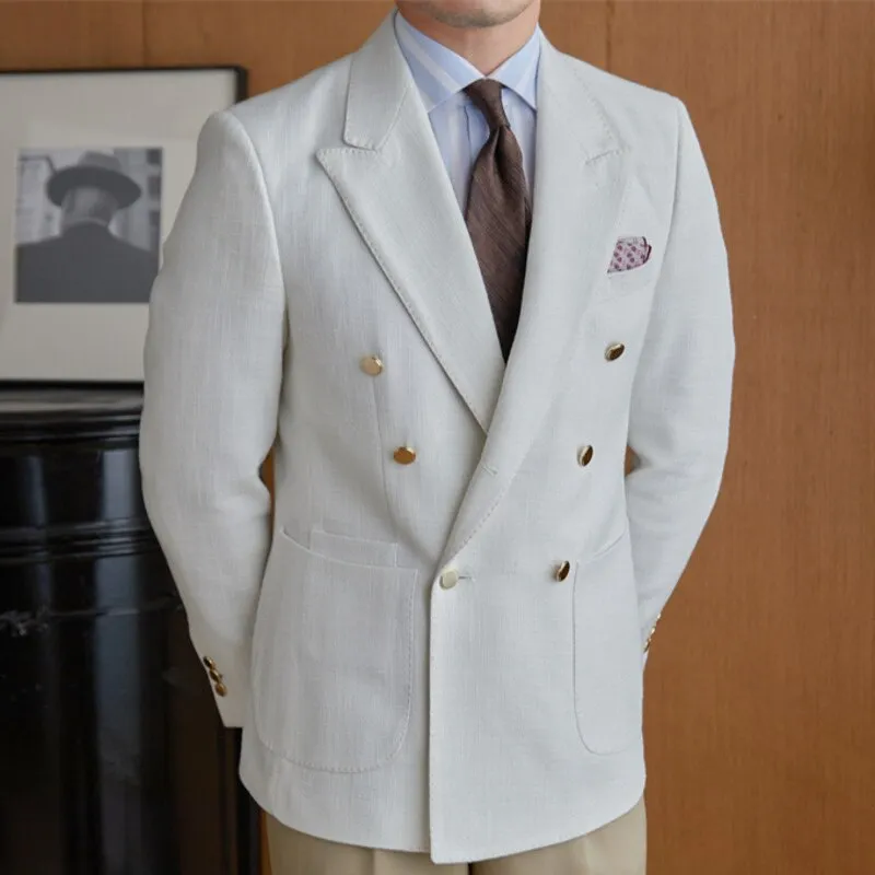 Solid White Double-Breasted Blazer