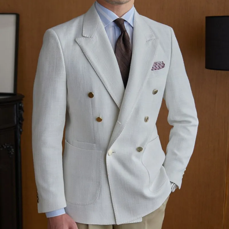 Solid White Double-Breasted Blazer