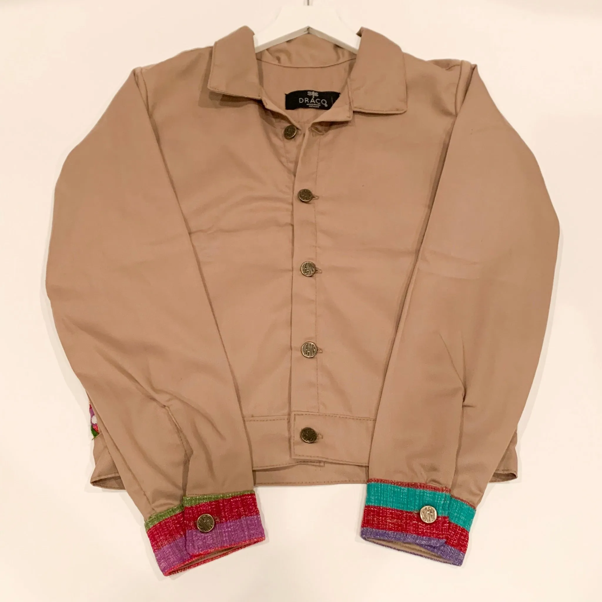 Tan Bomber Jacket with Chiapas Striped Rainbow Embroidery (Assorted Sizes)