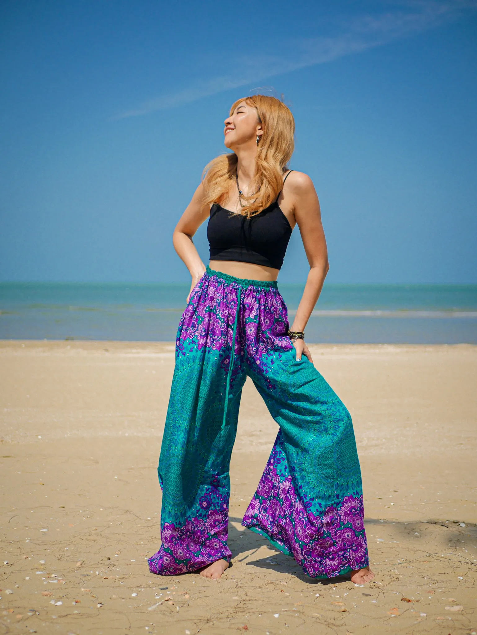 Teal Mandala Wide Leg Palazzo Pants