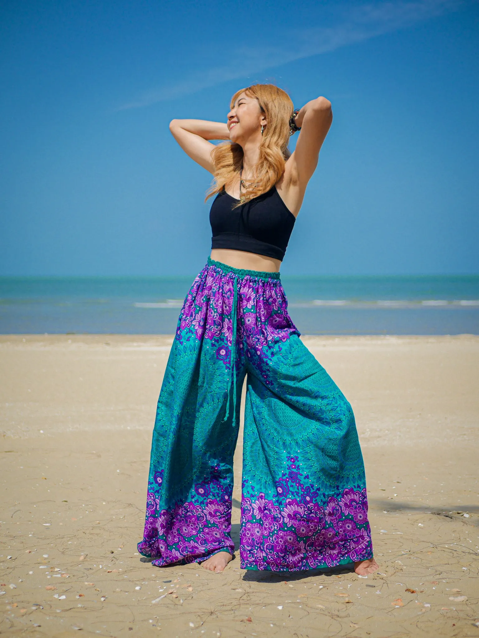 Teal Mandala Wide Leg Palazzo Pants