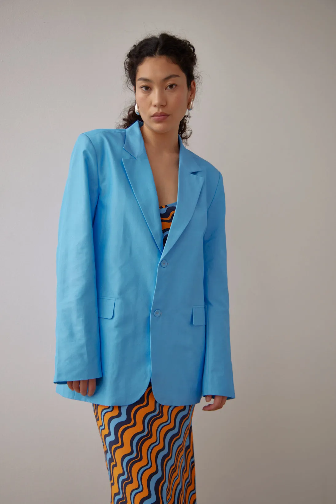 TEDDY CLASSIC JACKET- BLUE SILK COTTON RIB