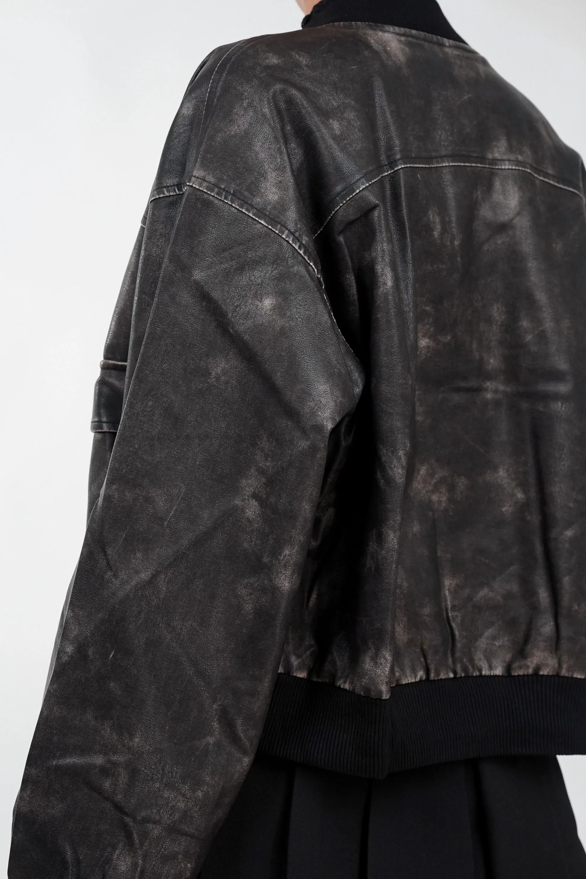 Textured Terrain Black Leather Jacket