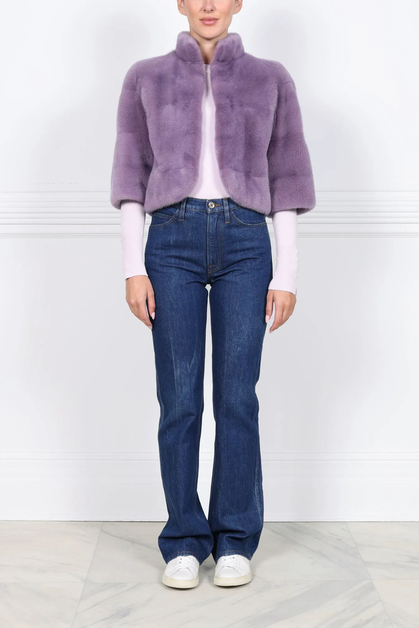 The Alora Cropped Mink Jacket in Lavender