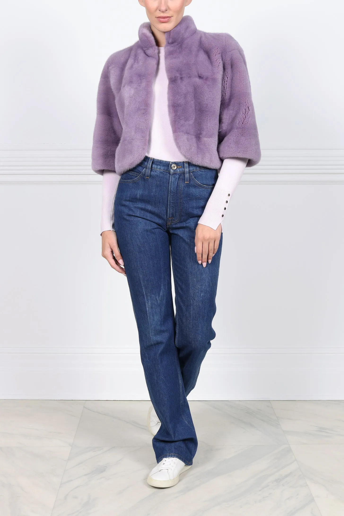 The Alora Cropped Mink Jacket in Lavender