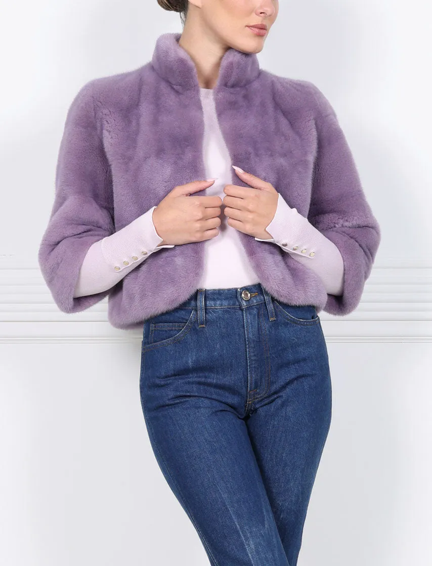 The Alora Cropped Mink Jacket in Lavender