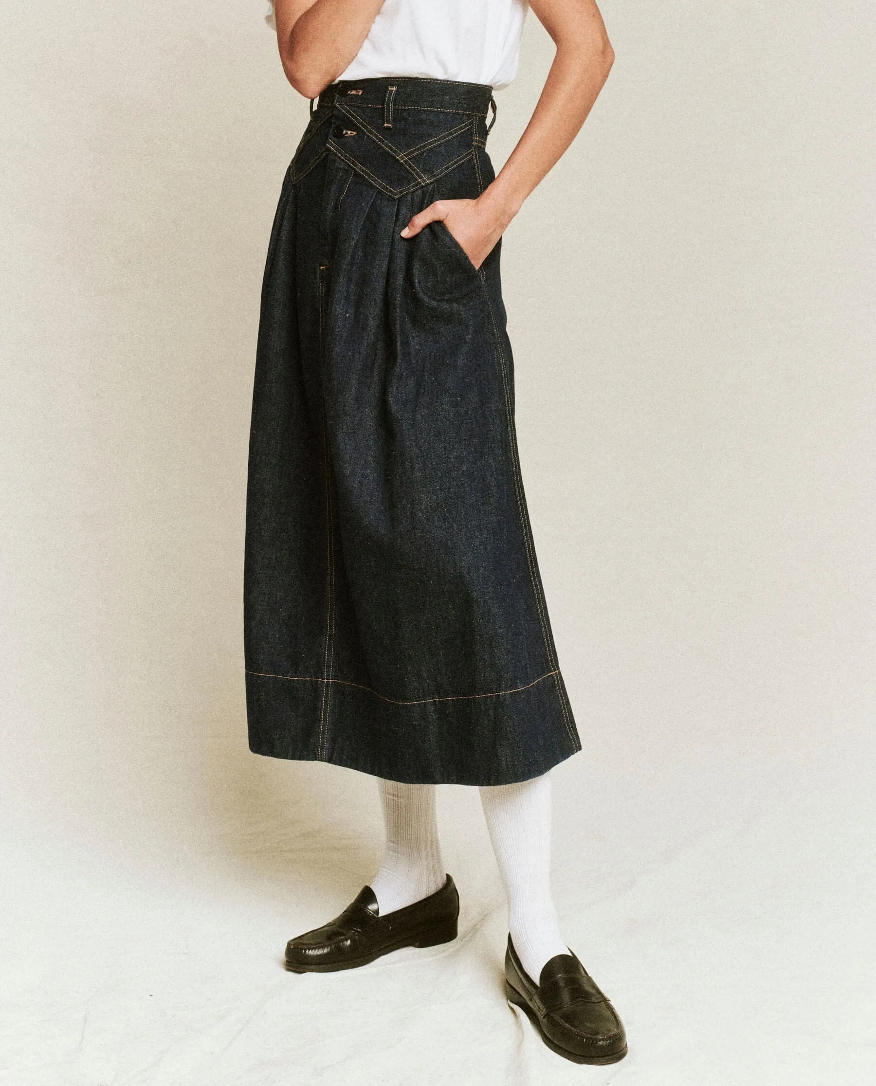 The Field Skirt in Dark Rinse Wash Denim