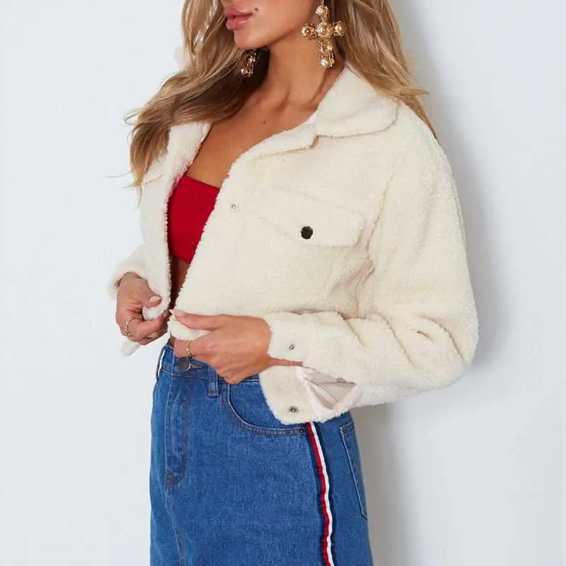 Thicker White Short Teddy Faux Fur Cropped Jacket Winter Coats