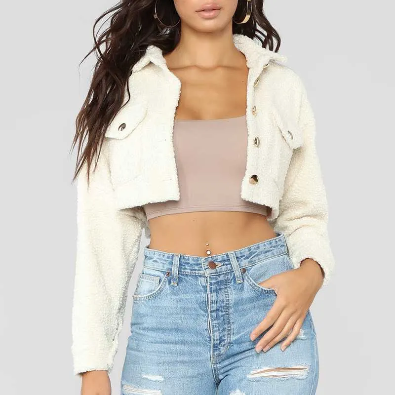 Thicker White Short Teddy Faux Fur Cropped Jacket Winter Coats