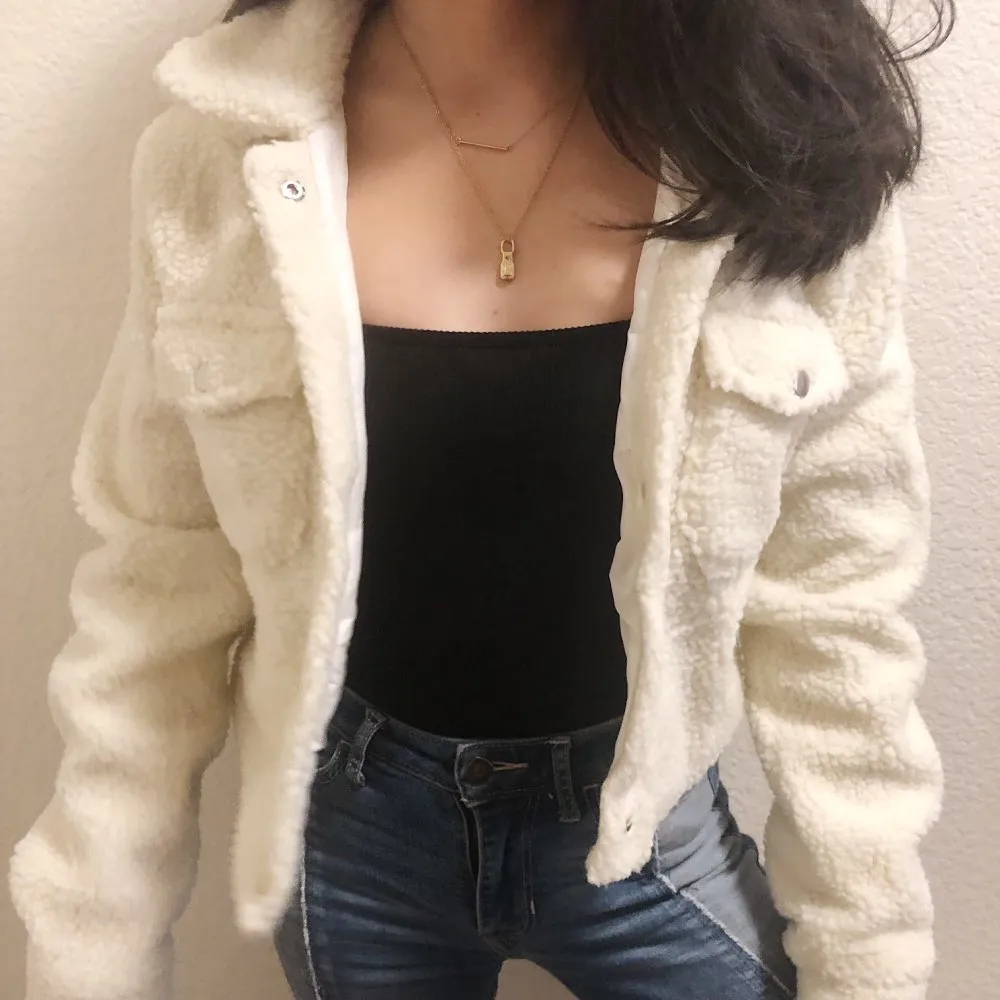 Thicker White Short Teddy Faux Fur Cropped Jacket Winter Coats