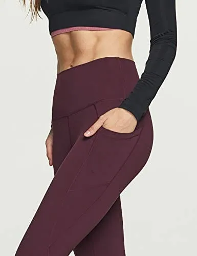 TSLA High Waist Yoga Pants with Pockets, Tummy Control Yoga Leggings, Non See-Through Workout Running Tights, Capris Pocket Peachy Dark Plum