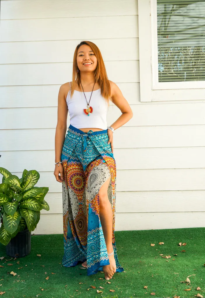 Turquoise Psychedelic Palazzo Wrap Pants