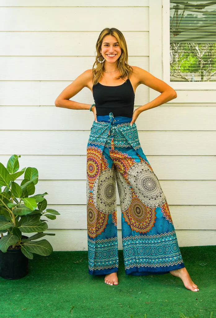 Turquoise Psychedelic Palazzo Wrap Pants