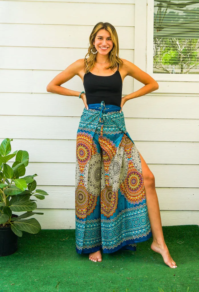 Turquoise Psychedelic Palazzo Wrap Pants