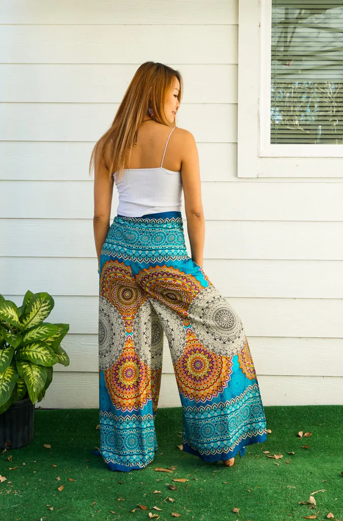 Turquoise Psychedelic Palazzo Wrap Pants