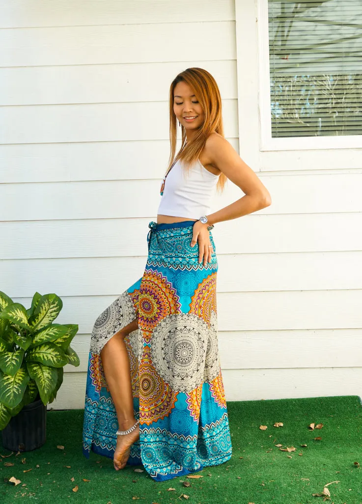 Turquoise Psychedelic Palazzo Wrap Pants