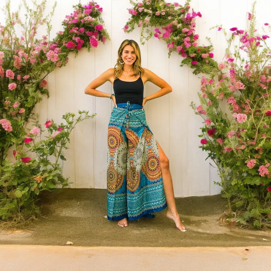 Turquoise Psychedelic Palazzo Wrap Pants