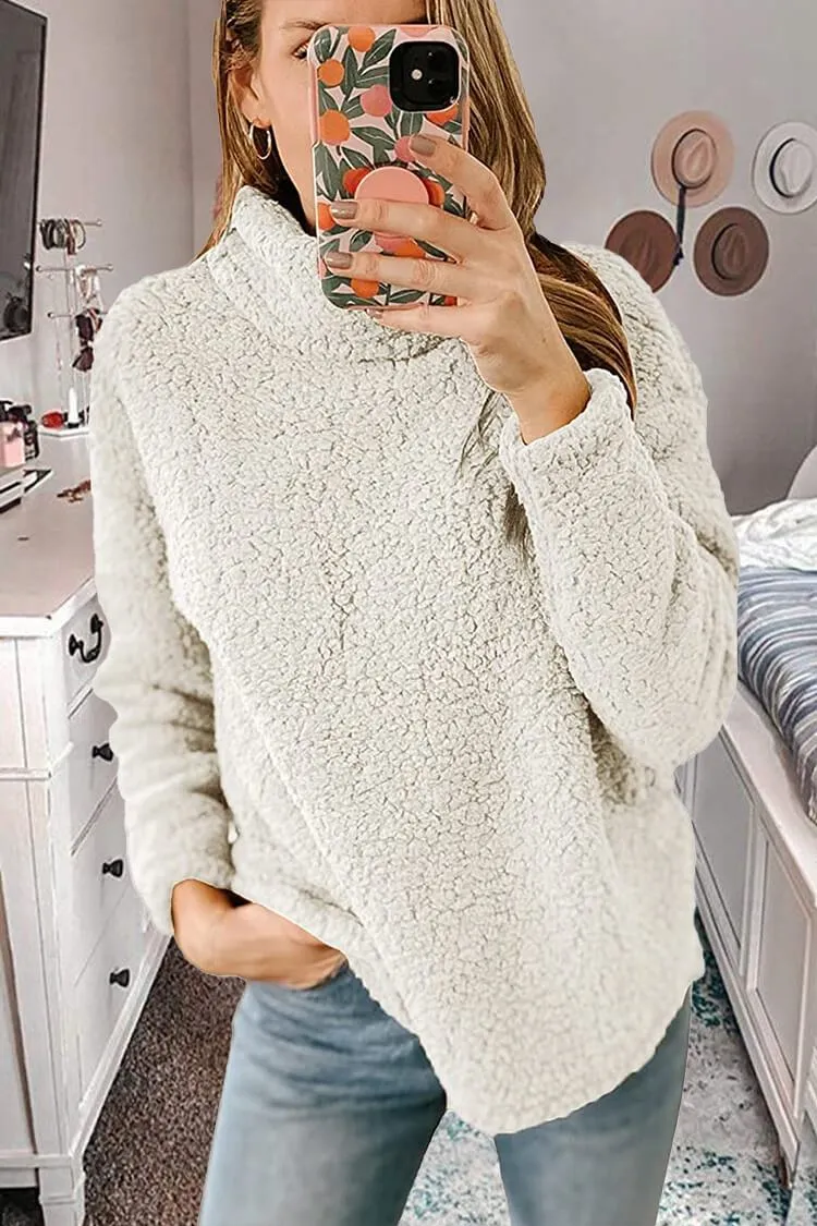 Turtleneck Fuzzy Fleece Warm Outwear Sweatshirt Pullover Coat