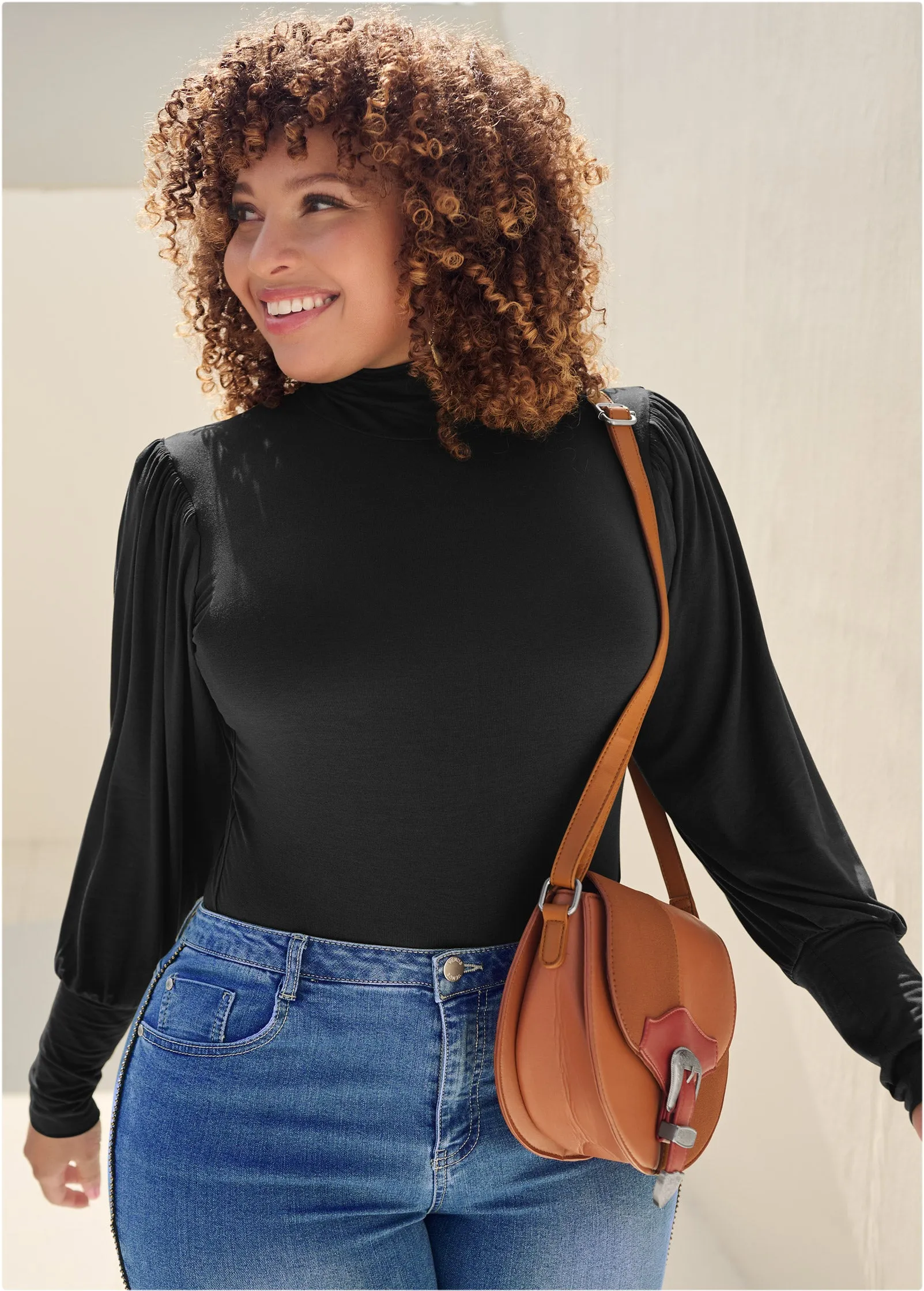 Turtleneck Long Sleeve Top - Black