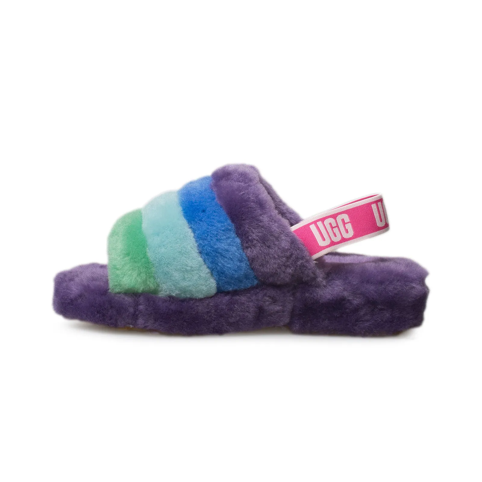 UGG Fluff Yeah Pride Slide Purple Rainbow Slippers - Women's