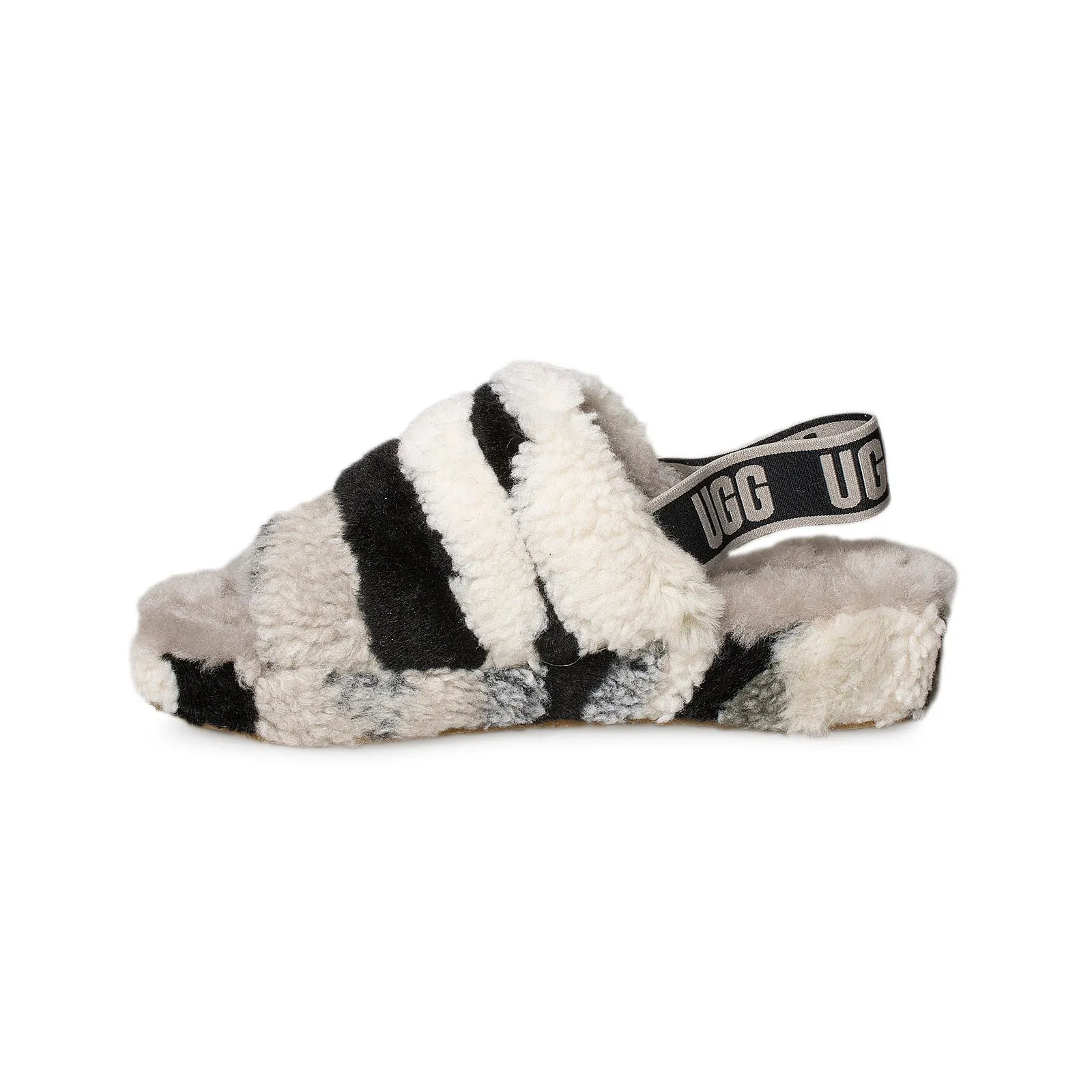 UGG Fluff Yeah Slide Cali Collage Black Grey Slippers - Women's