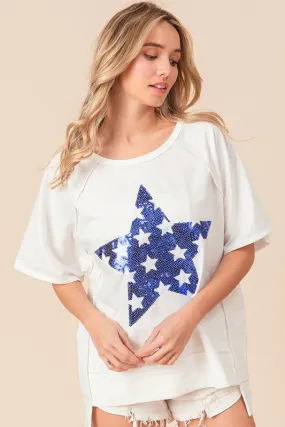 Uneven Hem Sequin Star Top