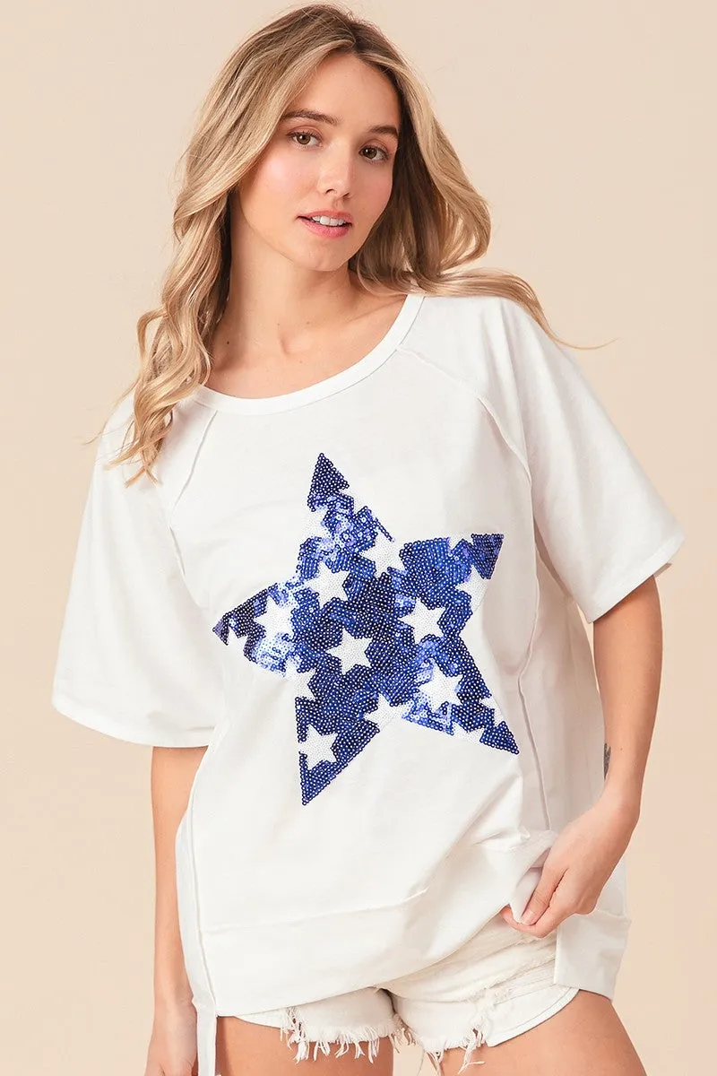 Uneven Hem Sequin Star Top