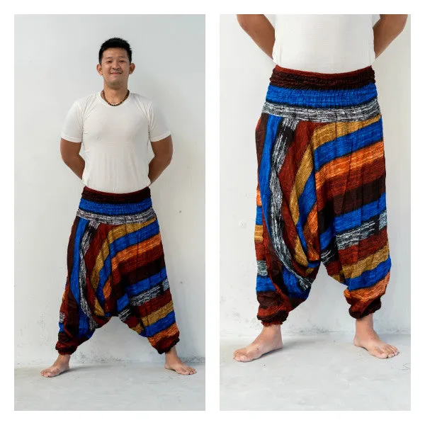 Unisex Boho Striped Drop Crotch Jumpsuit Harem Pants in Festival  Rust