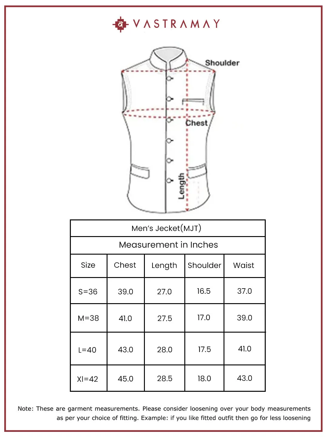 VASTRAMAY Men's -  Nehru Jacket