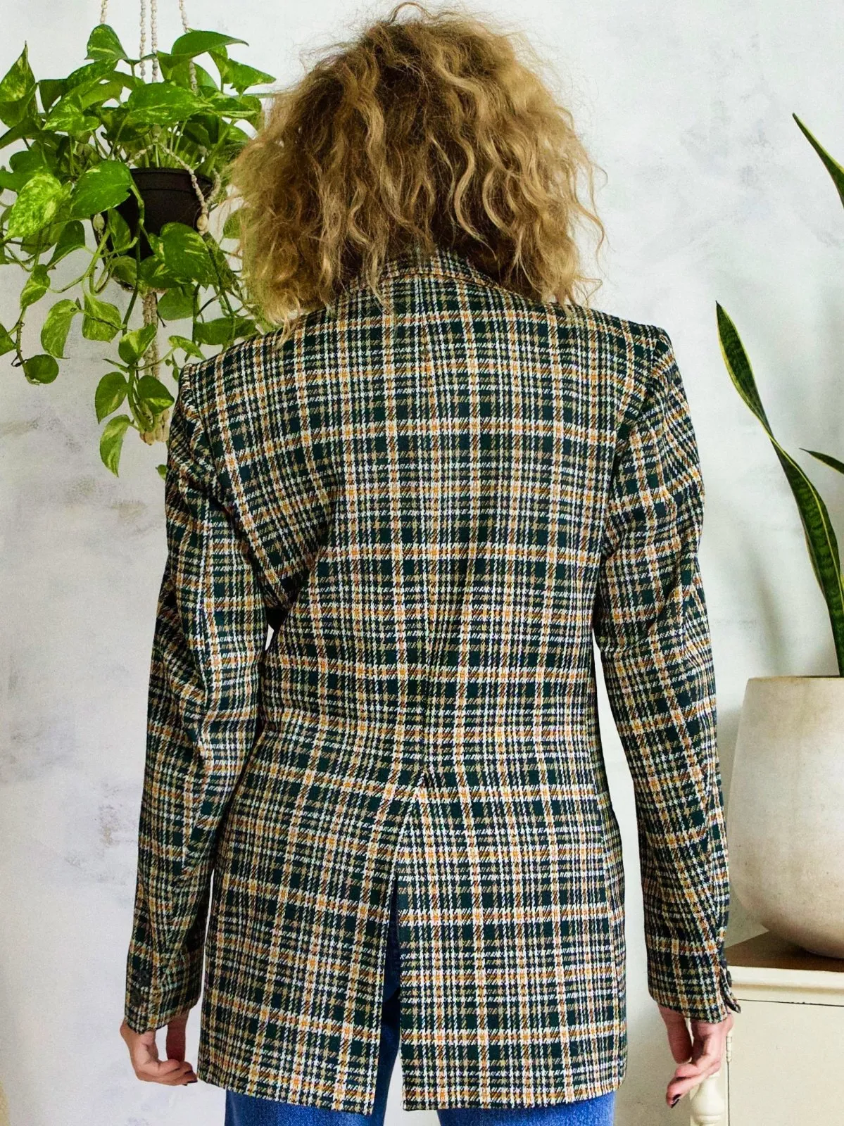 Vintage Plaid Pine Green Blazer