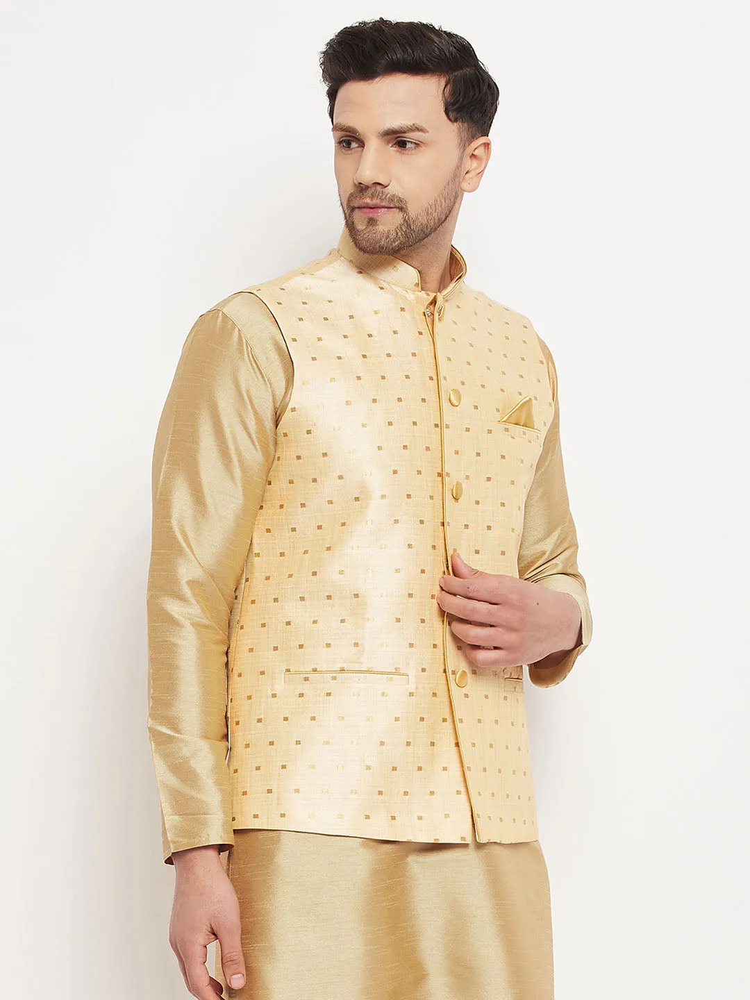 VM By VASTRAMAY Men's Gold Zari Weaved Jacket