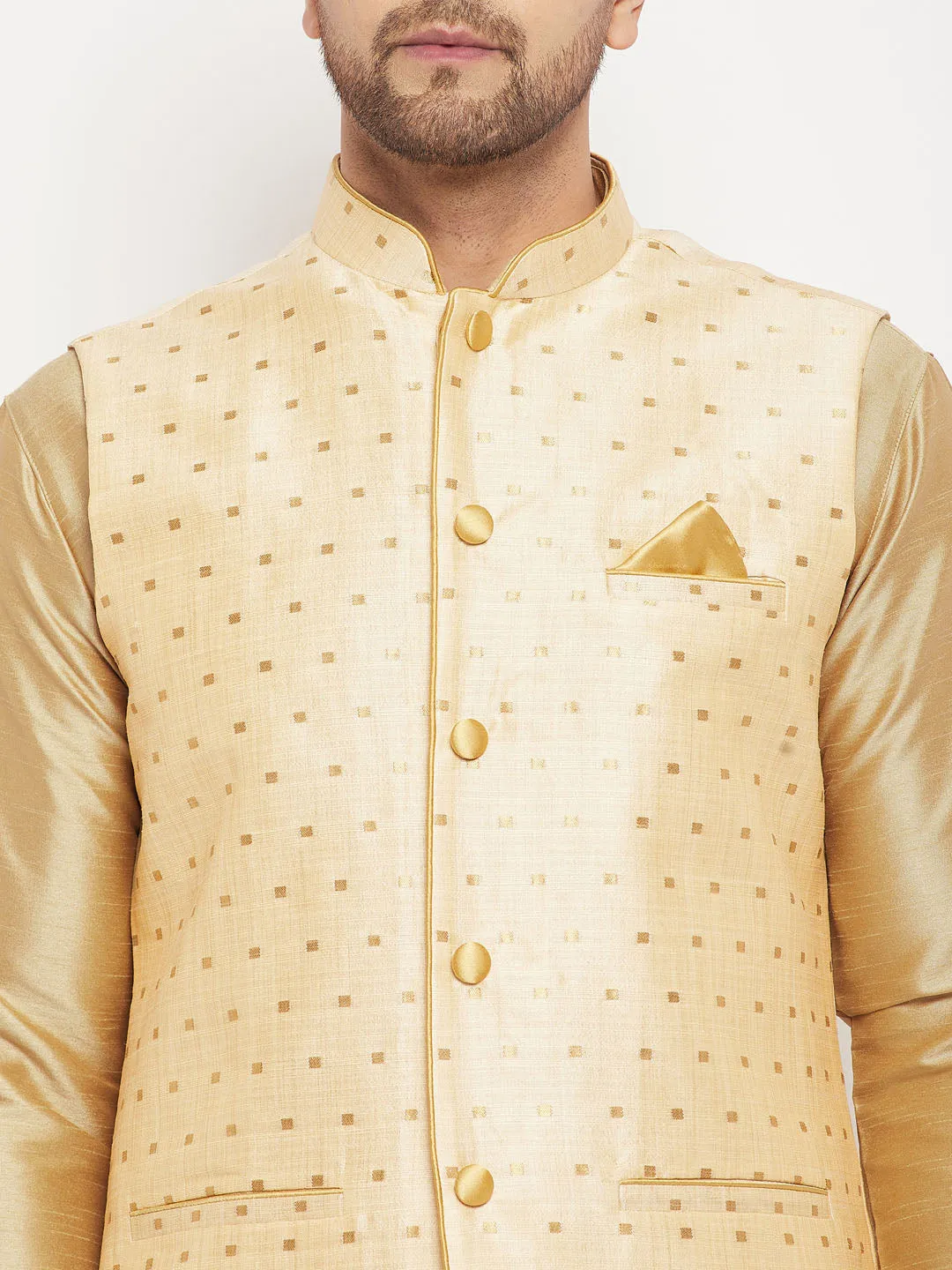 VM By VASTRAMAY Men's Gold Zari Weaved Jacket