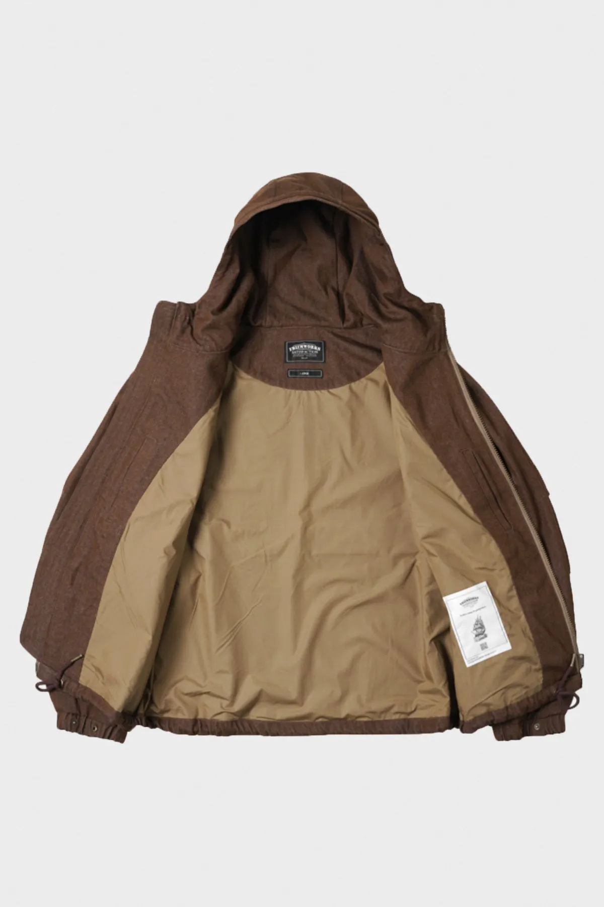 Washed Denim Hooded Parka - Brown