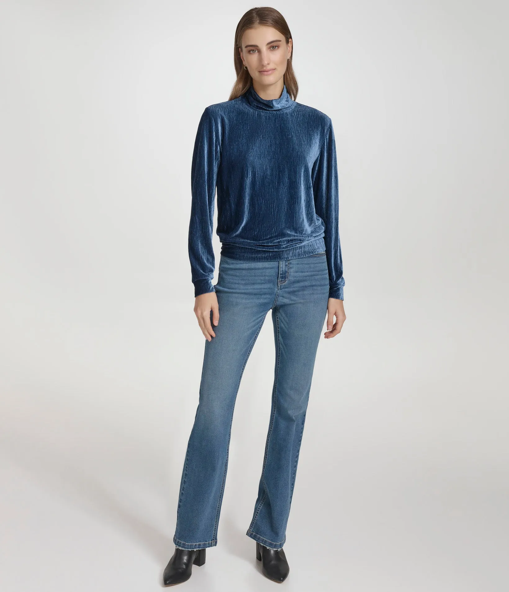 Wavy Velvet Turtleneck Long Sleeve Top