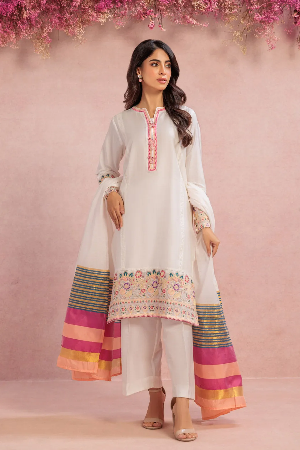 WHITE-RAW SILK-3 PIECE (BPS2243P01)