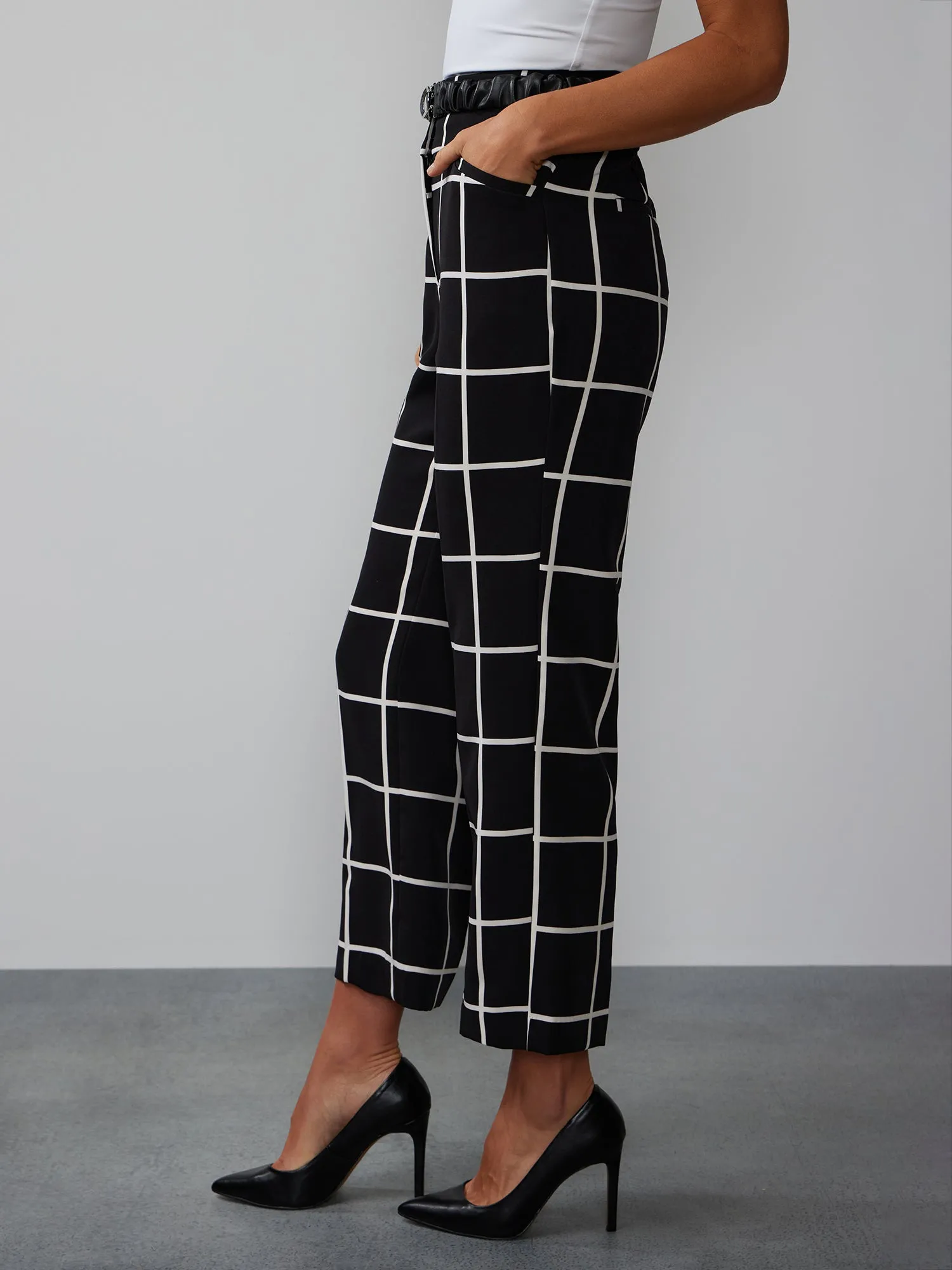 Windowpane Check Straight Leg Pant