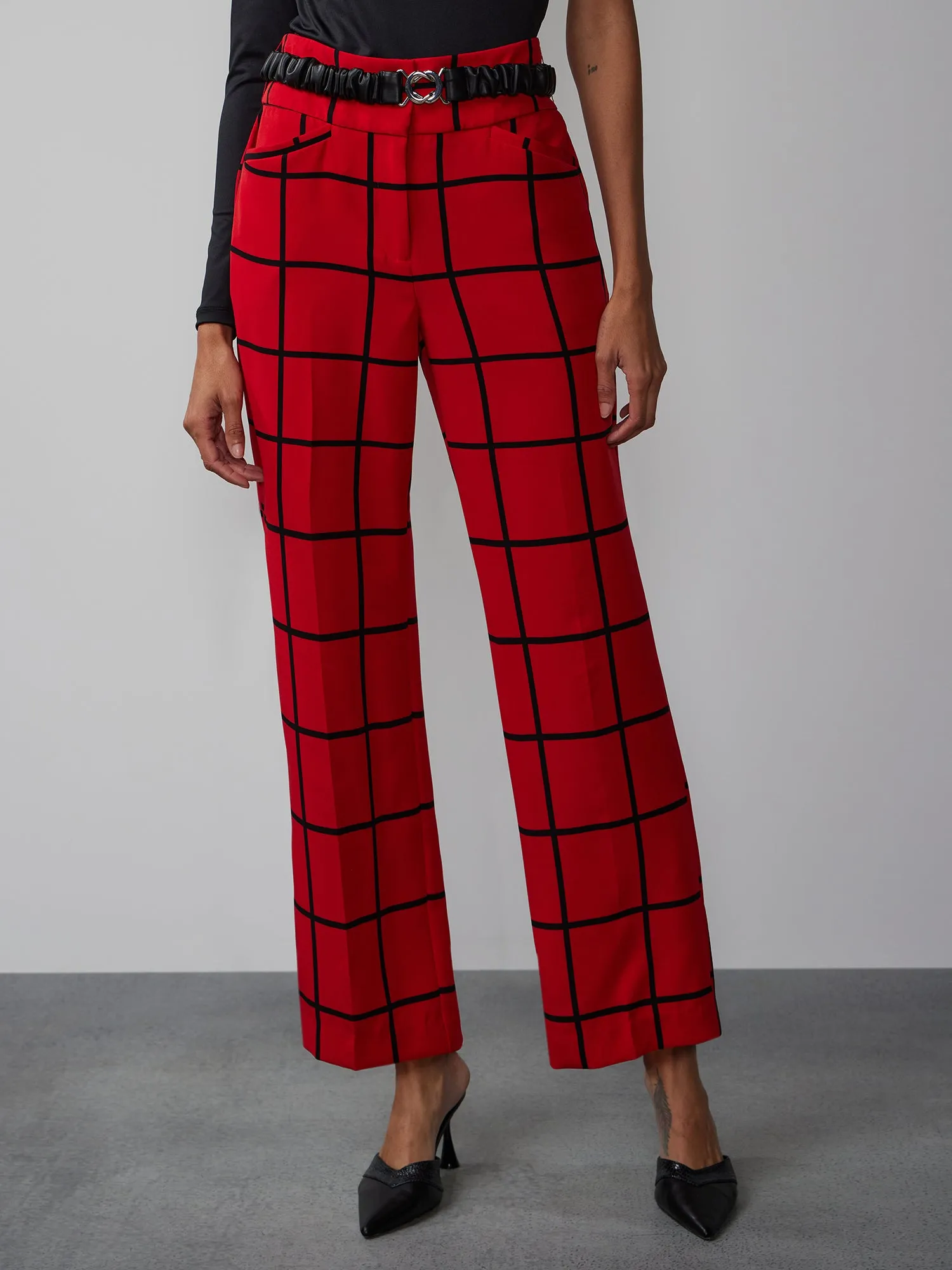 Windowpane Check Straight Leg Pant