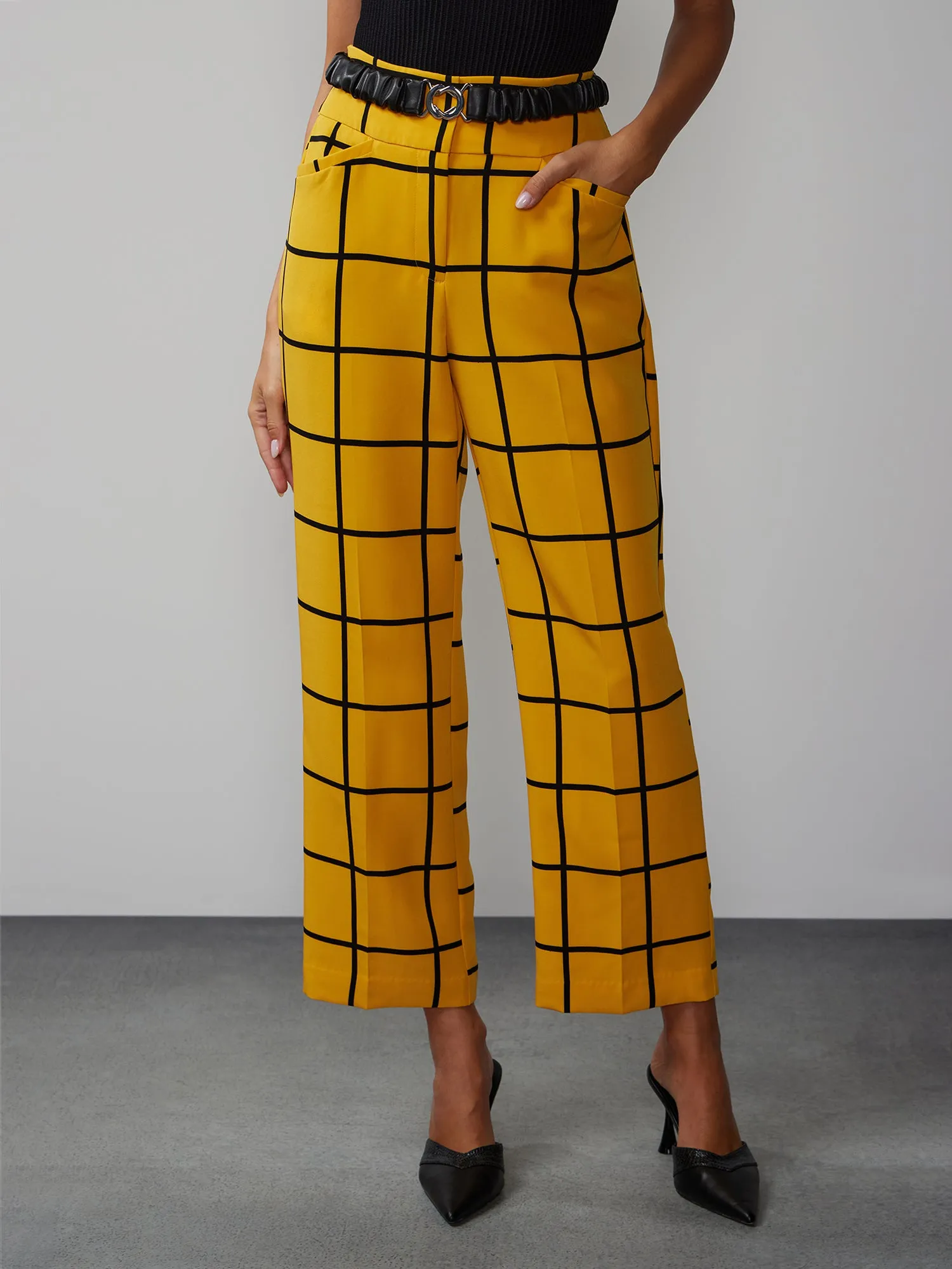 Windowpane Check Straight Leg Pant