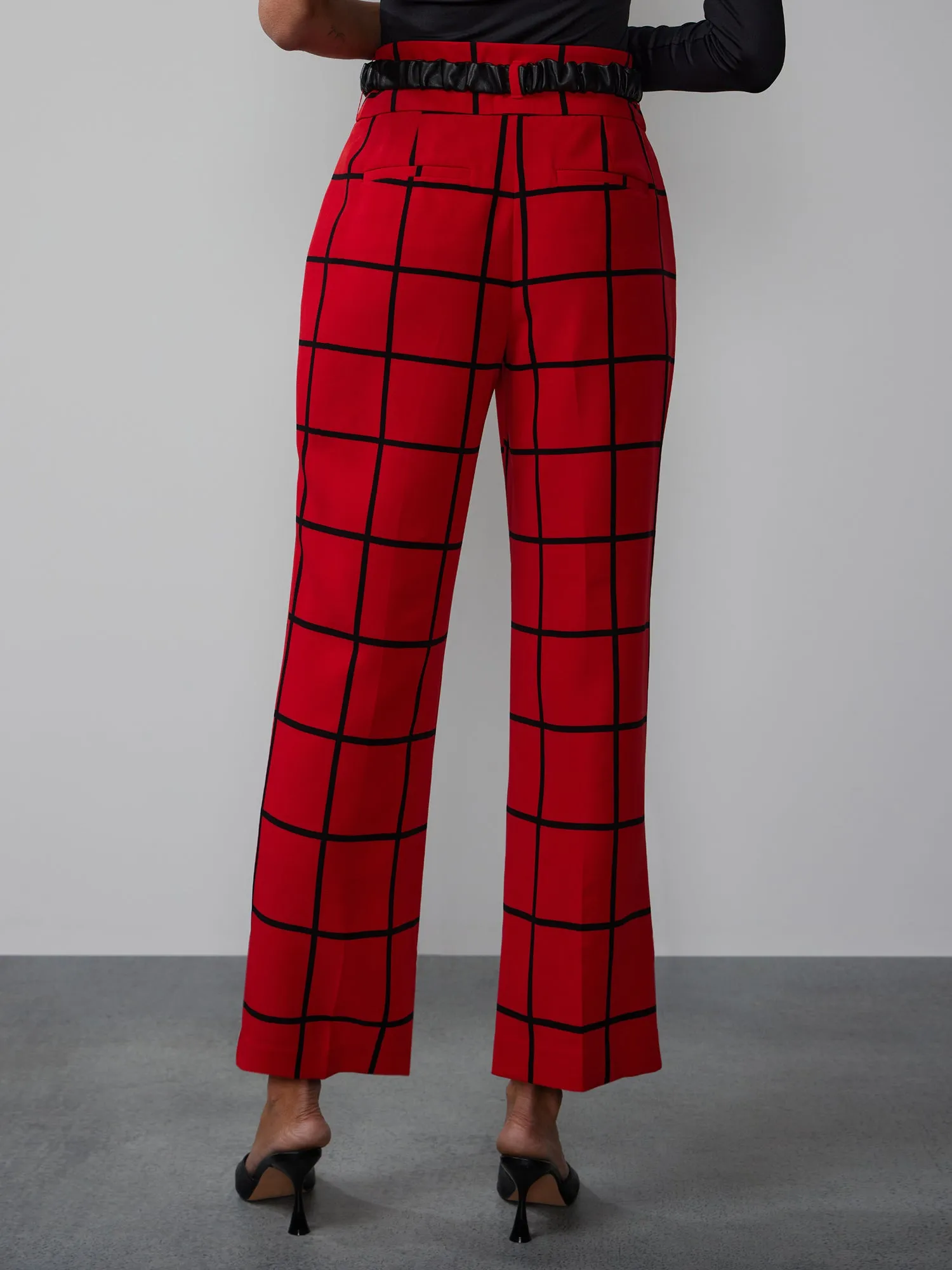 Windowpane Check Straight Leg Pant