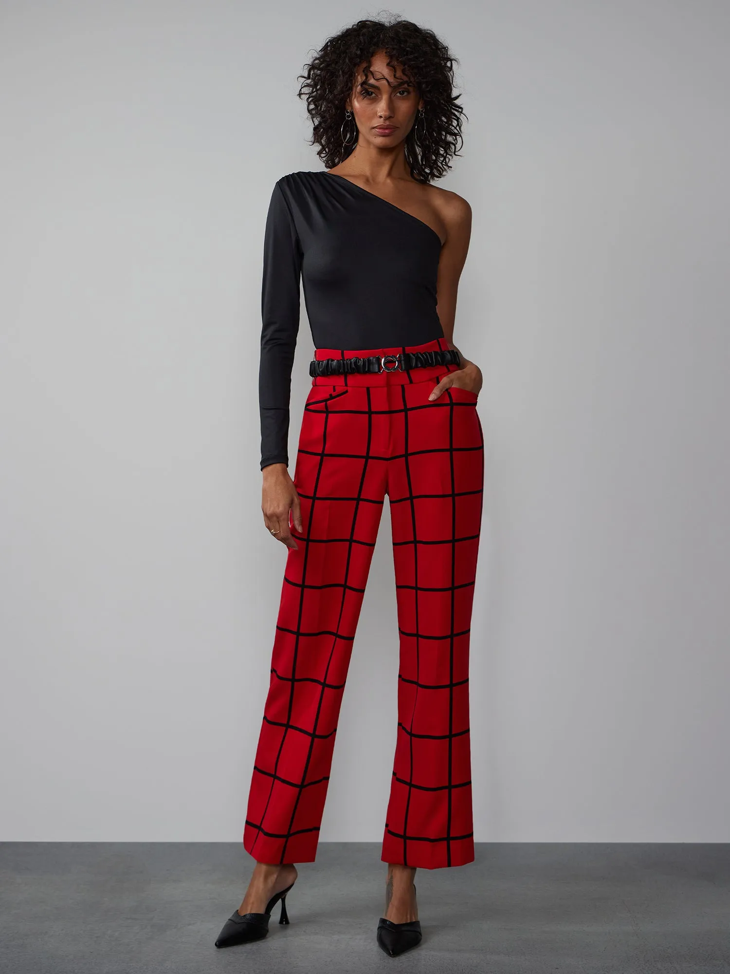 Windowpane Check Straight Leg Pant